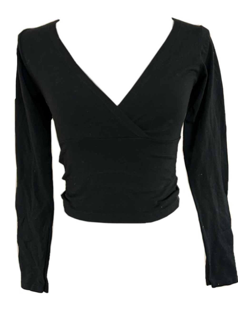 Brandy Melville Black Long-Sleeve Wrap V-Neck Top